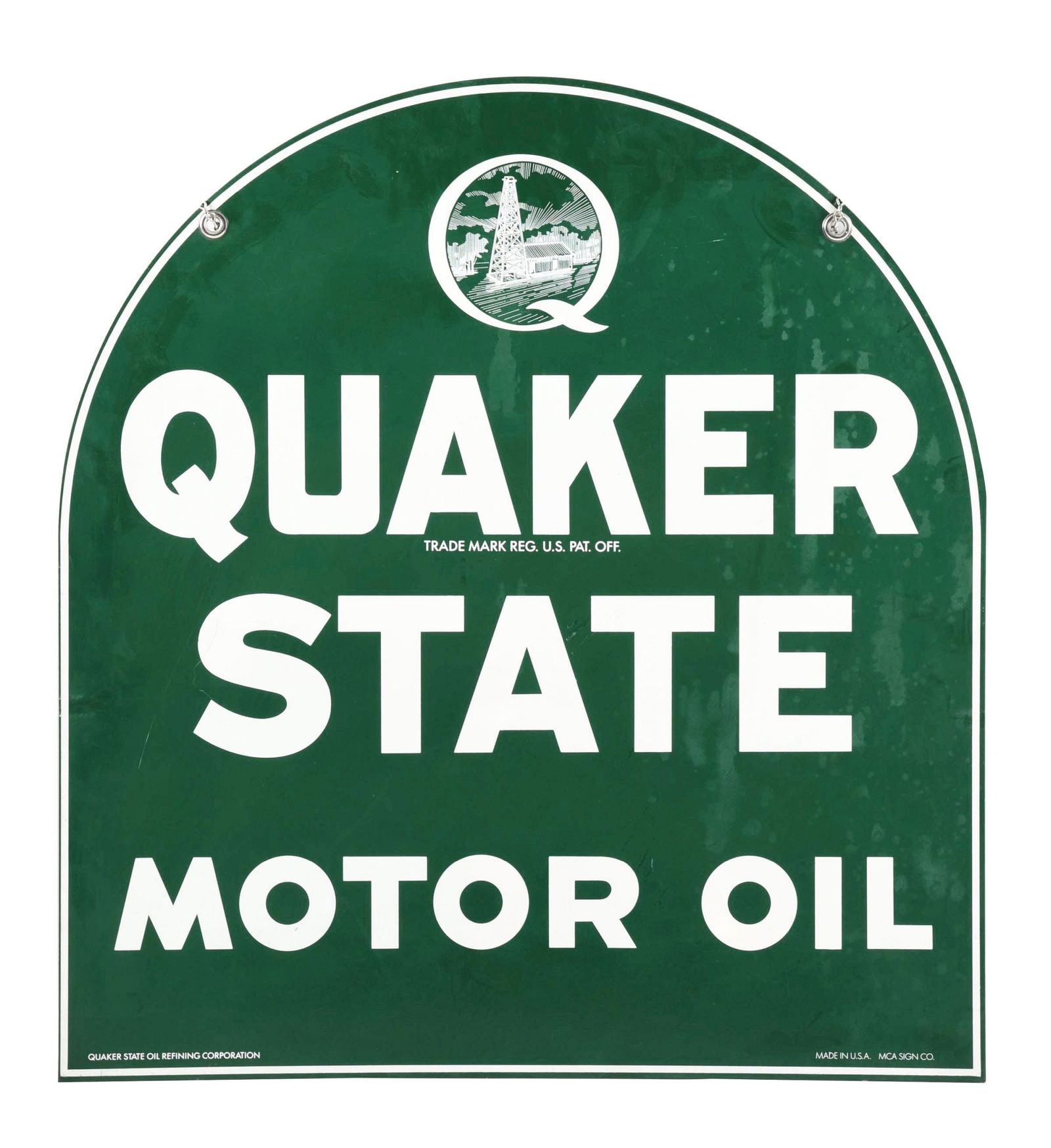QUAKER STATE MOTOR OIL HANGING SIGN. (1 of 4)