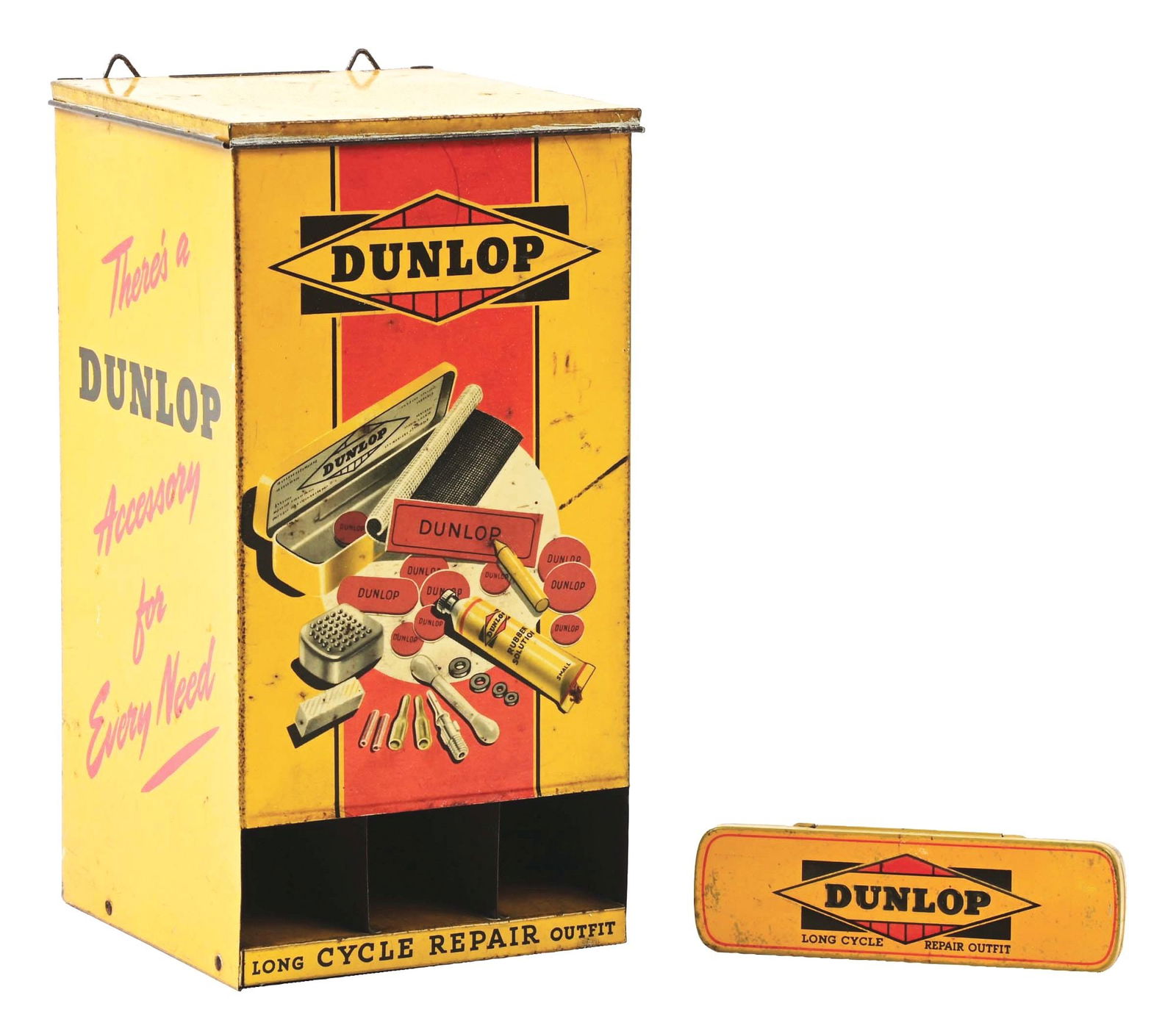 DUNLOP MOTORCYCLE TIRE REPAIR KIT SILENT SALESMAN DISPLAY W/ KIT GRAPHICS. (1 of 4)