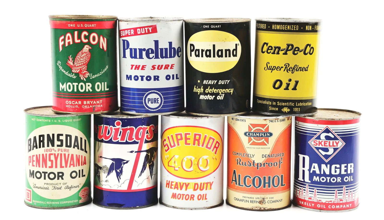 COLLECTION OF 9 VARIOUS 1 US. QUARTS MOTOR OIL CANS. (1 of 1)