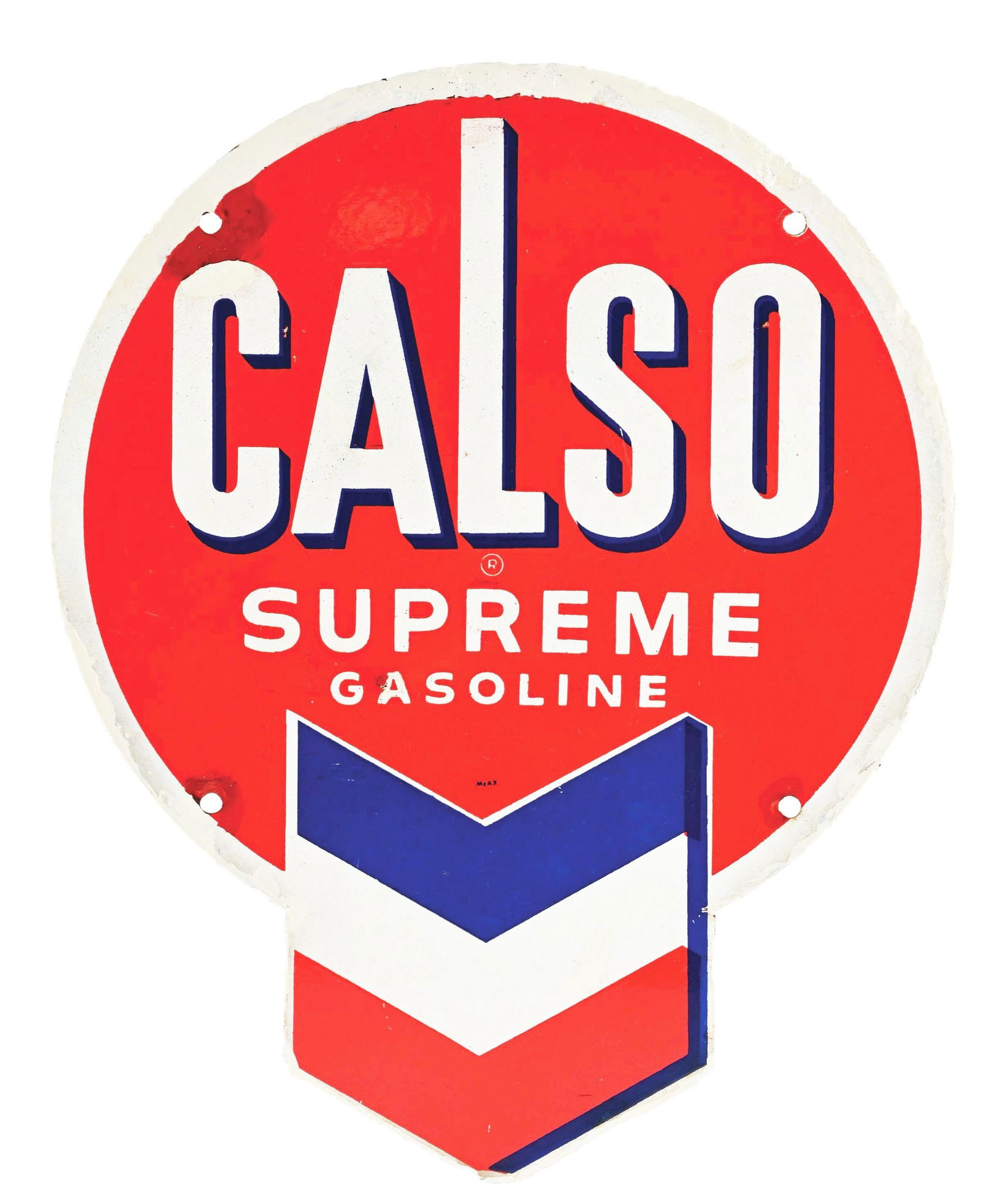 CALSO SUPREME GASOLINE PORCELAIN PUMP PLATE SIGN. (1 of 3)