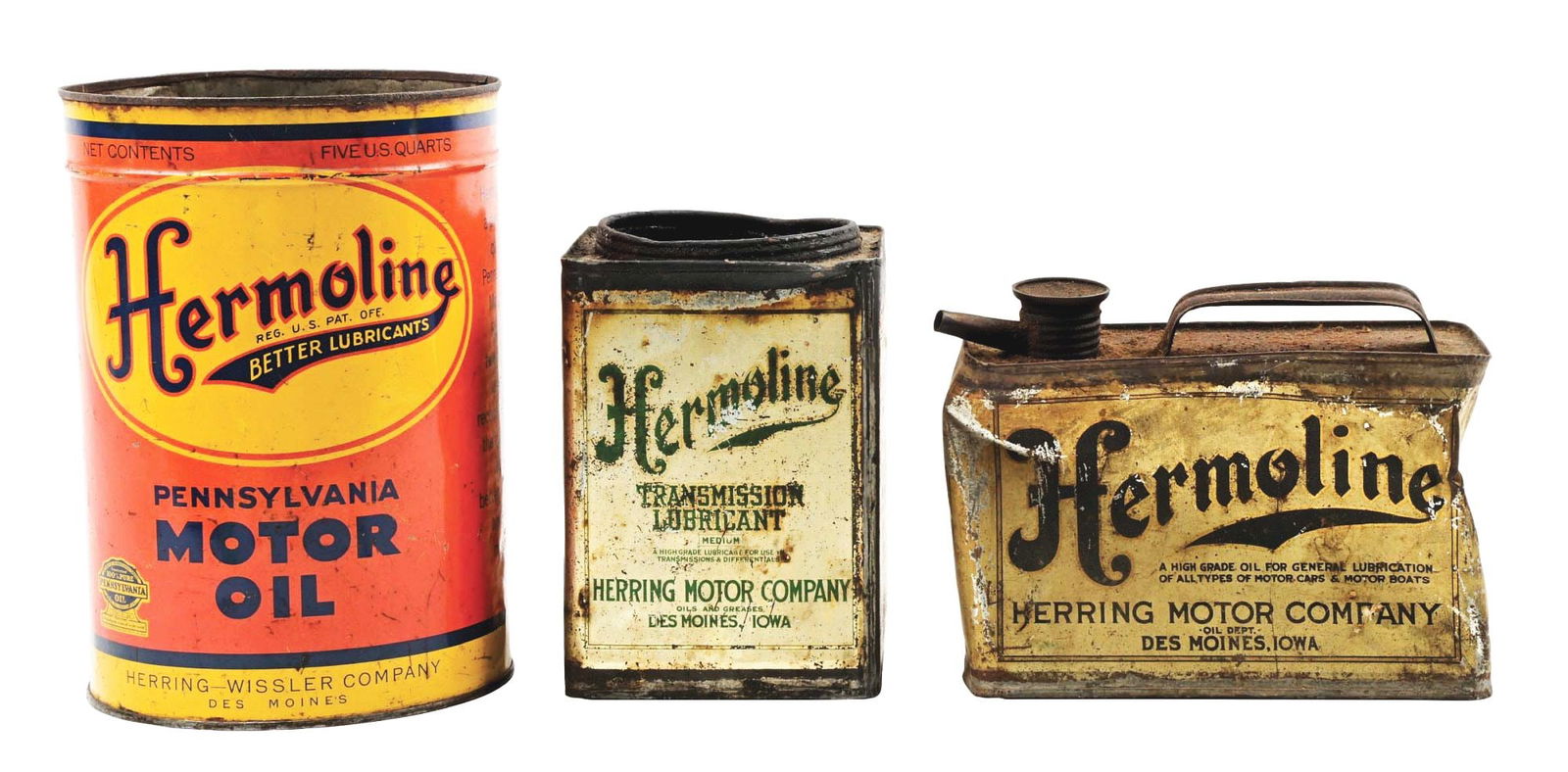 COLLECTION OF 3 HERMOLINE MOTOR OIL CANS. (1 of 4)