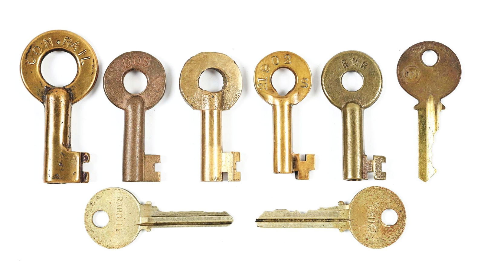 LOT OF 8: BRASS RAILROAD KEYS AND MISC. (1 of 2)