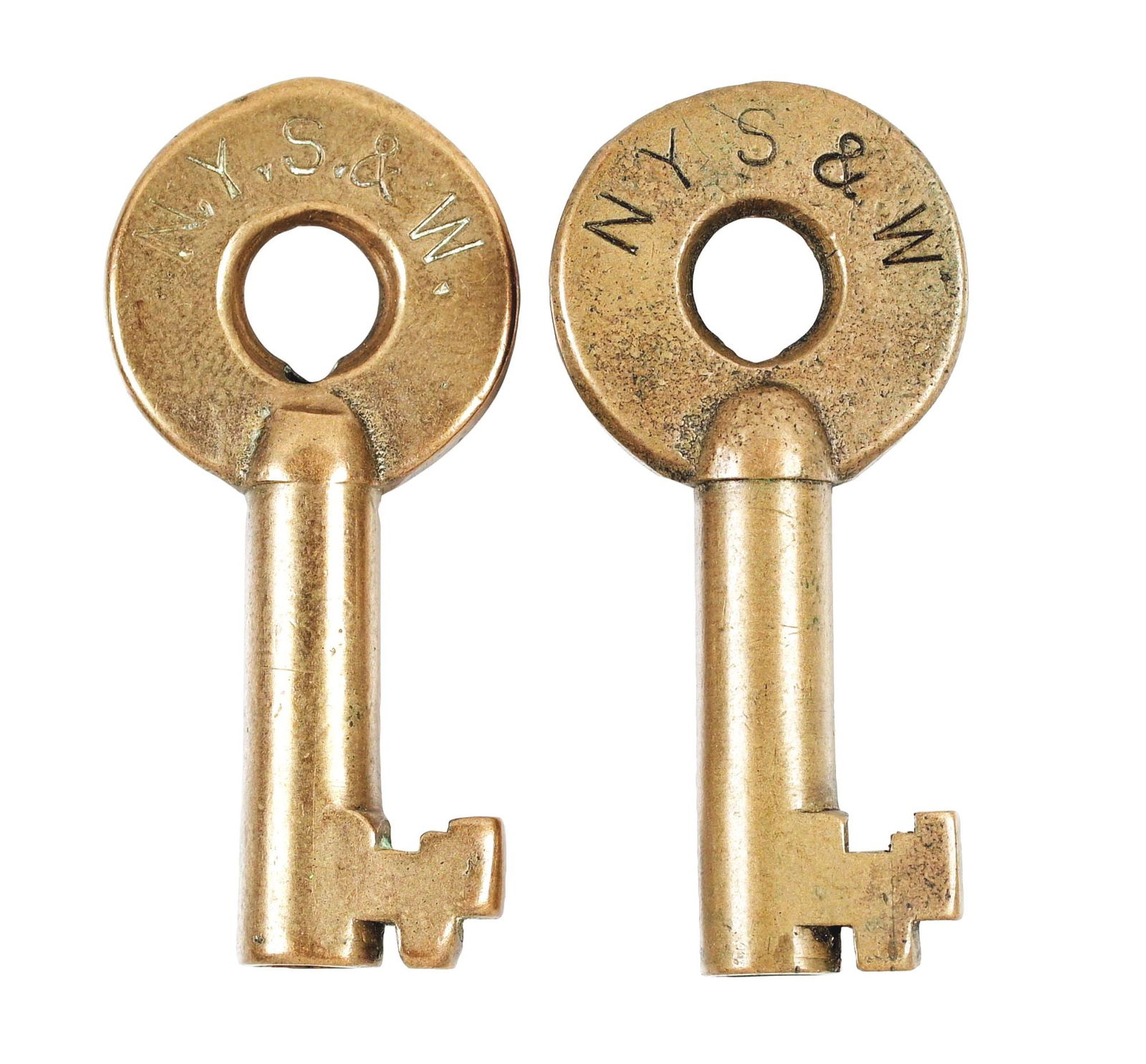 LOT OF 2: NYS & W BRASS RAILROAD KEYS. (1 of 2)