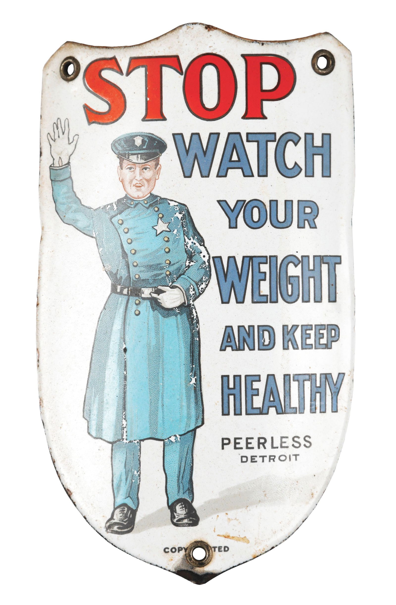 STOP WATCH YOUR WEIGHT PORCELAIN SCALE SIGN W/ CROSSING GUARD GRAPHIC (1 of 2)
