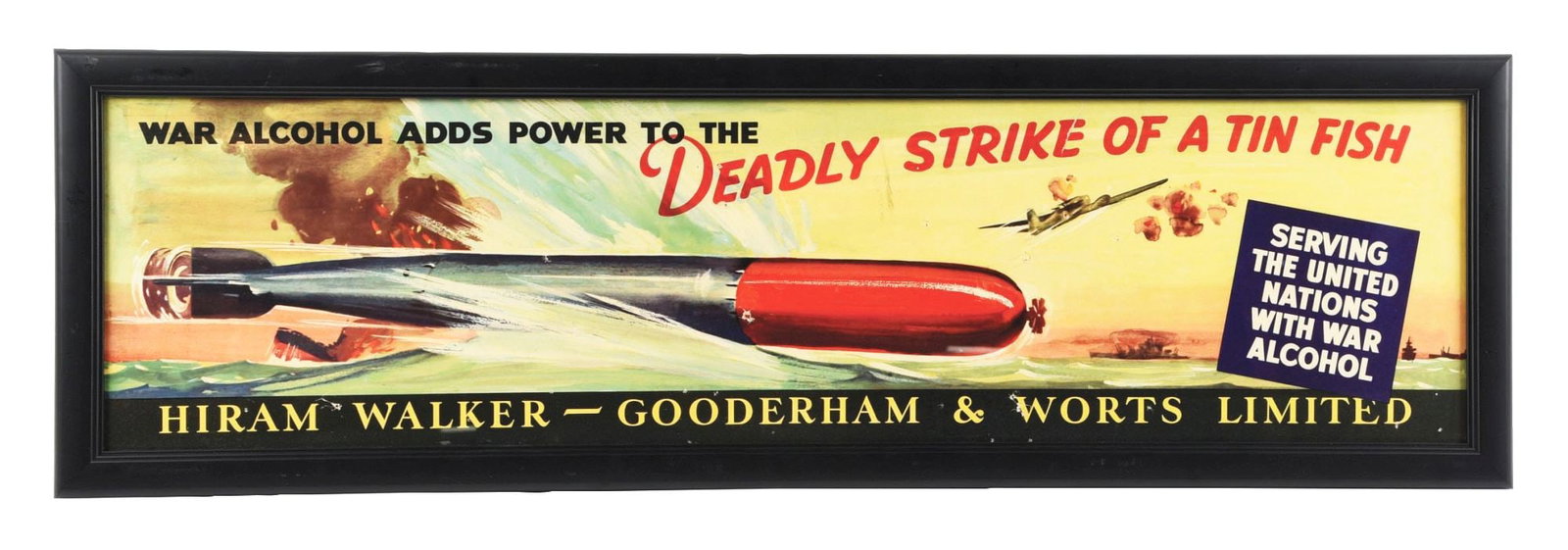 HIRAM WALKER GOODERHAM & WARTS LIMITED CARDSTOCK LITHOGRAPH W/ TORPEDO GRAPHIC (1 of 2)