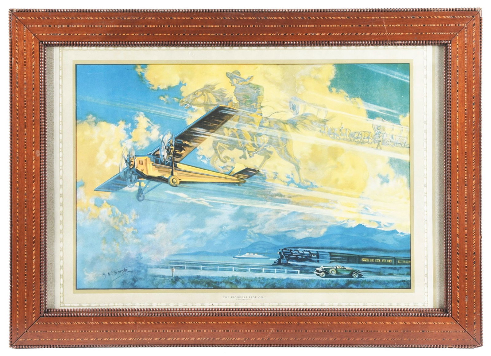 THE PIONEER RIDE ON! PRINT W/ EXCELLENT EARLY TRANSPORTATION GRAPHICS (1 of 2)