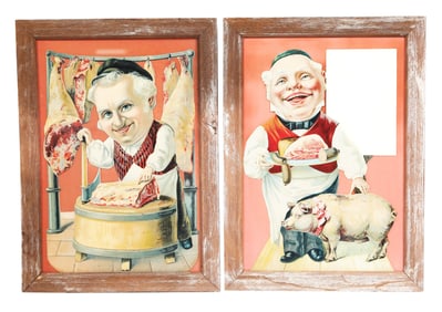 COLLECTION OF 2 DIE-CUT CARDSTOCK BUTCHER ADVERTISEMENTS