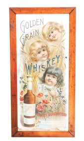 GOLDEN GRAIN WHISKEY PAPER LITHOGRAPH W/ BOTTLE GRAPHIC