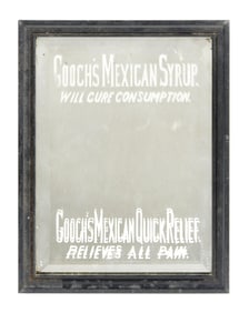 COOCH'S MEXICAN SYRUP MIRROR W/ ETCHED GLASS ADVERTISEMENT