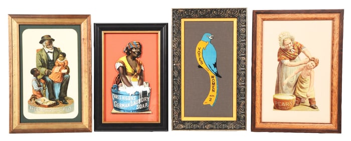 COLLECTION OF 4 CARDSTOCK LITHOGRAPHS W/ VARIOUS GRAPHICS.