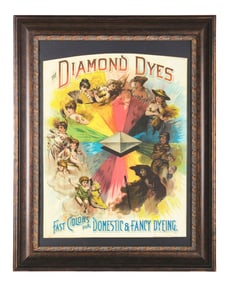 FRAMED DIAMOND DYES TIN ADVERTISING SIGN