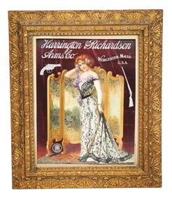 HARINGTON RICHARDSON ARMS CO. EMBOSSED CARDSTOCK LITHOGRAPH W/ BEAUTIFUL WOMAN GRAPHIC