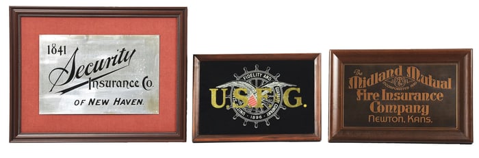 COLLECTION OF 3: FRAMED INSURANCE SIGNS.