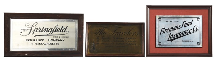 COLLECTION OF 3: METAL INSURANCE CO. SIGNS W/ WODD FRAMES.