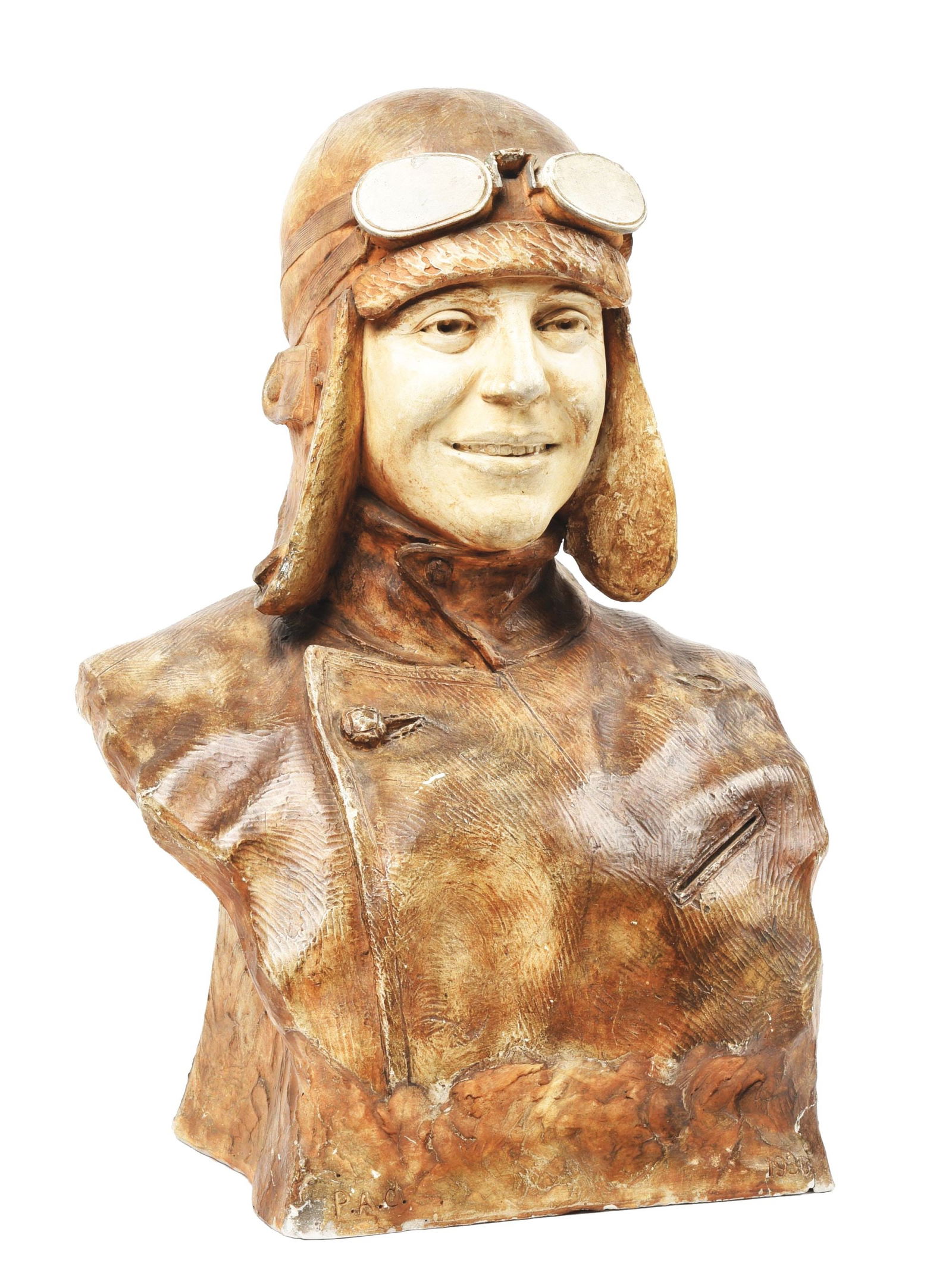 AMELIA EARHART PLASTER BUST W/ WOODEN STAND (1 of 6)