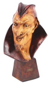 ARTIST SIGNED CHALK DEVIL'S HEAD BUST