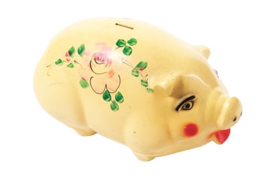MID-CENTURY CERAMIC HAND-PAINTED PIGGY BANK