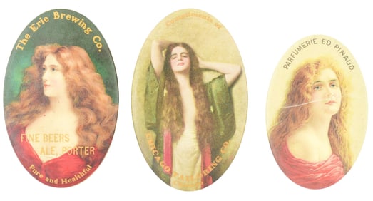 COLLECTION OF 3: ADVERTISING POCKET MIRRORS.