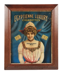 EGYPTIENNE LUXURY CIGARETTES ADVERTISING SIGN W/ WOMAN GRAPHIC