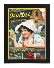OLD MILL CIGARETTES ADVERTISING SIGN W/ BARN GRAPHIC