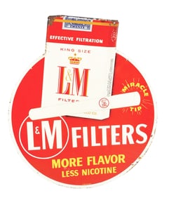 L & M FILTERS EMBOSSED TIN SIGN W/ CIGARETTE PACK GRAPHIC