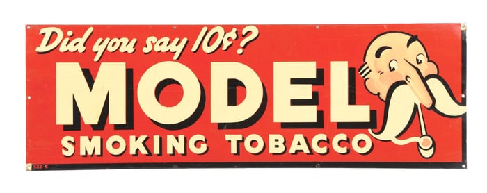 MODEL SMOKING TOBACCO PAINTED TIN SIGN W/ MODEL LOGO.