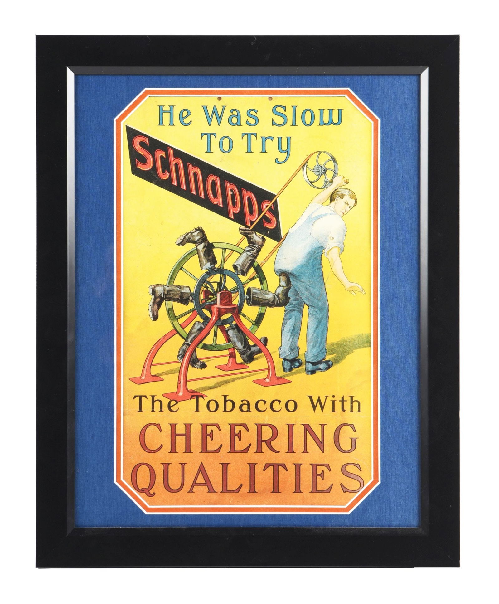 SCHNAPPS TOBACCO CARDSTOCK LITHOGRAPH W/ MOTIVATIONAL GRAPHIC. (1 of 2)