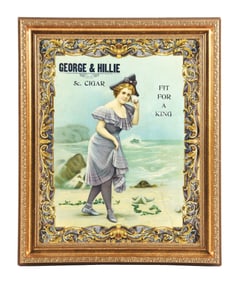 GEORGE & HILLIE 5¢ CIGAR LITHOGRAPH W/ EARLY BEACH GRAPHIC