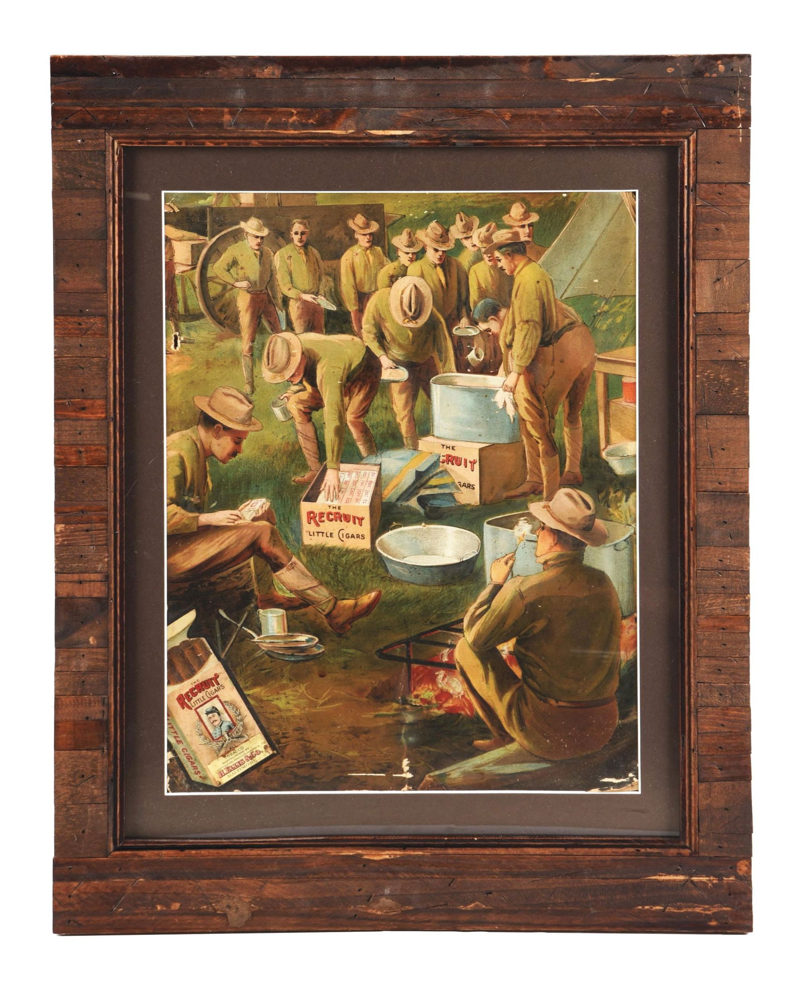 THE RECRUIT'S LITTLE CIGARS CARDSTOCK LITHOGRAPH W/ SOLDIER GRAPHICS (1 of 2)