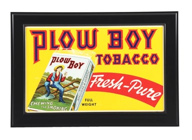 PLOW BOY TOBACCO CARDSTOCK LITHOGRAPH W/ EARLY TOBACCO PACK GRAPHIC.