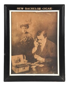 NEW BACHELOR CIGARS PAPER LITHOGRAPH W/ ORIGINAL FRAME.