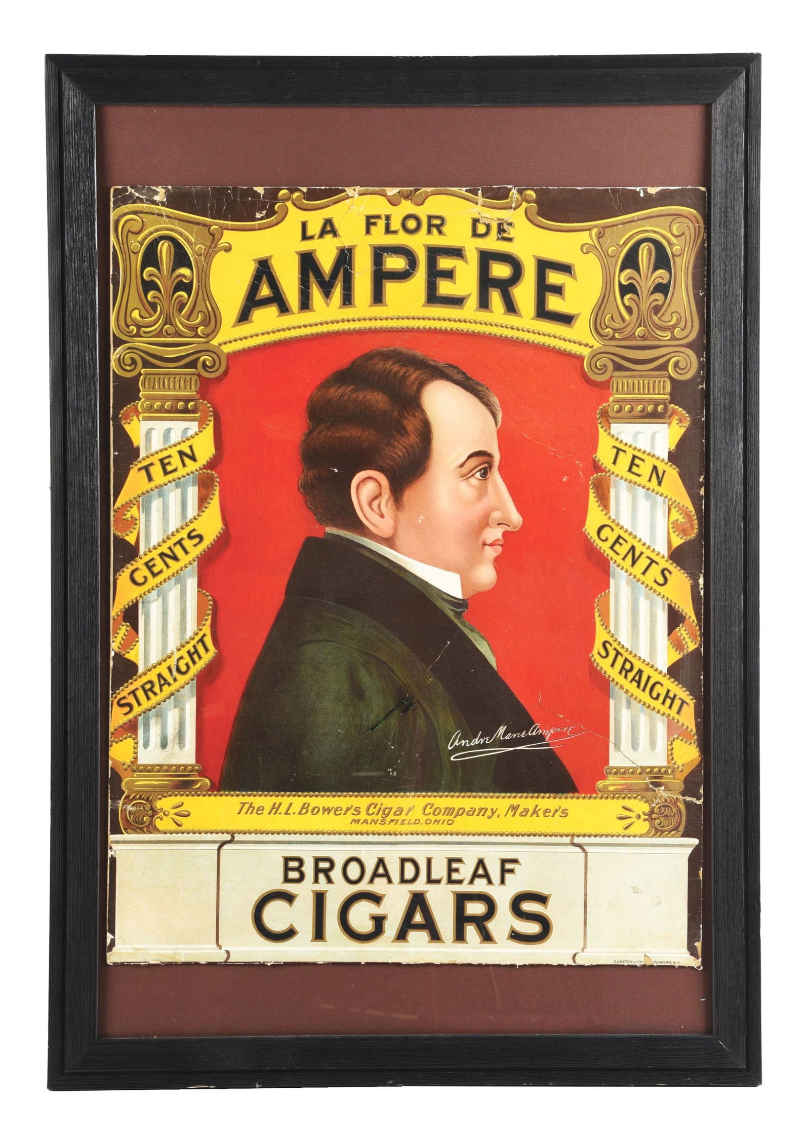 LA FLOR DE AMPERE BROADLEAF CIGARS CARDBOARD LITHOGRAPH W/ GENTLEMAN GRAPHIC. (1 of 2)
