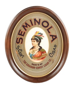 SEMINOLA CIGAR CARDSTOCK LITHOGRAPH W/ NATIVE AMERICAN GRAPHIC.