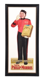 FRAMED PHILIP MORRIS CIGARETTES CARDBOARD LITHOGRAPH W/ CALL BOY GRAPHIC