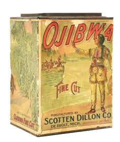 CARDBOARD TOBACCO TIN ADVERTISING OJIBWA FINE CUT TOBACCO