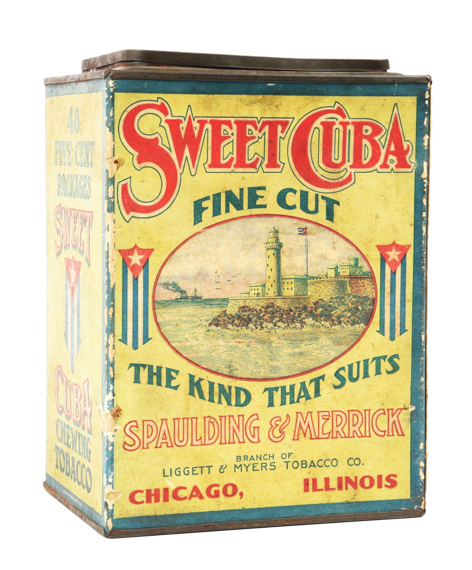CARDBOARD TOBACCO TIN W/ TIN LID ADVERTISING SWEET CUBA FINE CUT TOBACCO (1 of 4)