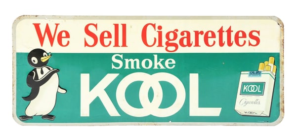 SMOKE KOOL SELF-FRAMED EMBOSSED TIN SIGN W/ PENGUIN GRAPHIC