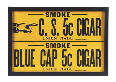 SMOKE C&S 5¢ CIGAR CARDSTOCK ADVERTISEMENT W/ FINGER POINTER.