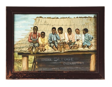 SMOKE SLEDGE CIGARETTES PAPER LITHOGRAPH W/ BLACK AMERICANA GRAPHIC.