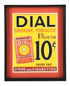 DIAL 10¢ SMOKING TOBACCO PAPER LITHOGRAPH W/ DIAL TOBACCO TIN GRAPHIC.