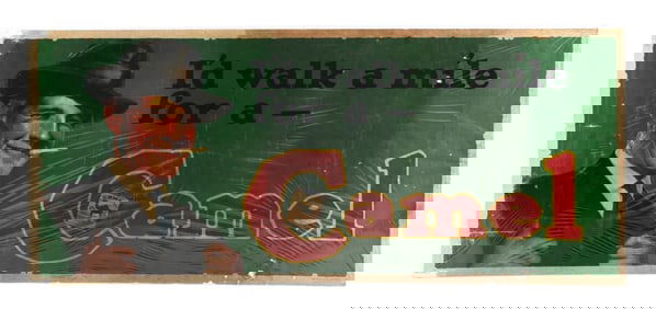 CAMEL CIGARETTES CLOTH BANNER W/ GENTLEMAN GRAPHIC.