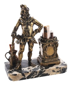 CAST BRONZE FIGURAL CIGAR HOLDER, MATCH HOLDER & LIGHTER