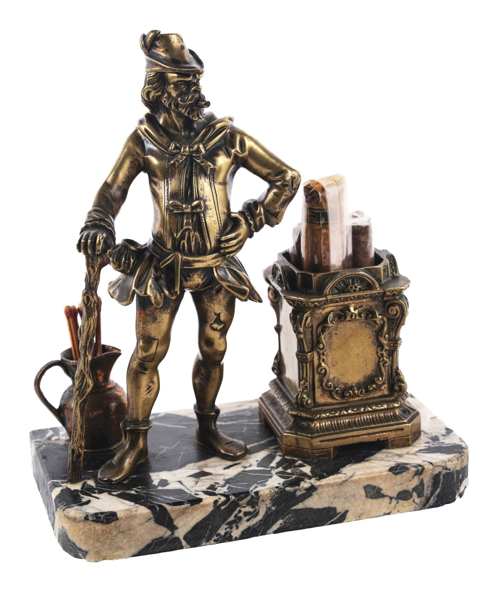 CAST BRONZE FIGURAL CIGAR HOLDER, MATCH HOLDER & LIGHTER (1 of 6)
