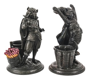 A PAIR OF DESK-MOUNTED MATCH & CIGAR HOLDERS