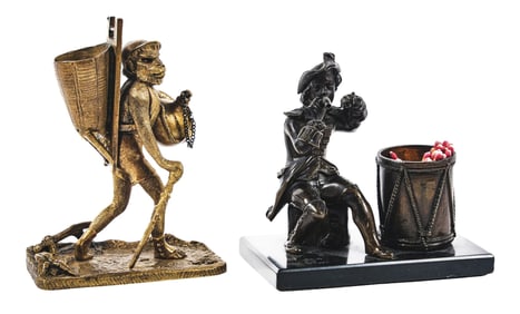 LOT OF 2: BRONZE AND BRASS MATCH HOLDER/LIGHTERS