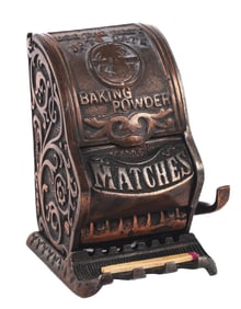 CAST IRON AUTOMATIC MATCH DISPENSER ADVERTISING BAKING POWDER