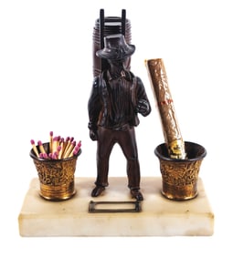 FIGURAL CAST IRON MATCH HOLDER & CIGAR LIGHTER