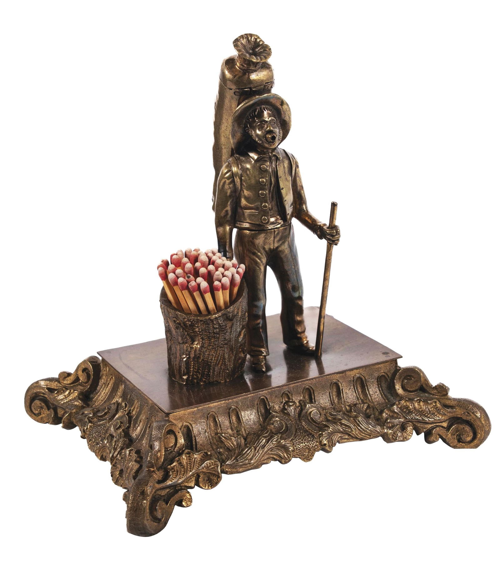 FIGURAL CAST BRONZE DESKTOP MATCH HOLDER W/ CIGAR LIGHTER (1 of 5)