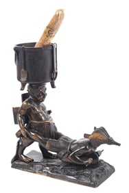 CAST BRONZE FIGURAL DESKTOP CIGAR & MATCH HOLDER