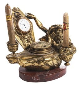 CAST BRONZE FIGURAL DESK SET